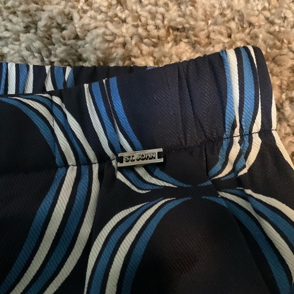 St John Geometric Blue Pull On Silk Pants Sz 2 Navy Resortwear - Picture 5 of 11